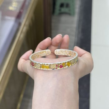Pure silver auspicious words gold-painted bracelet
