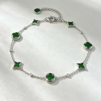 缅甸A货925银翡翠四叶草手链